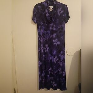 VTG En Focus Women's Elegant Purple Floral Cowl Neck Dress Sz 14